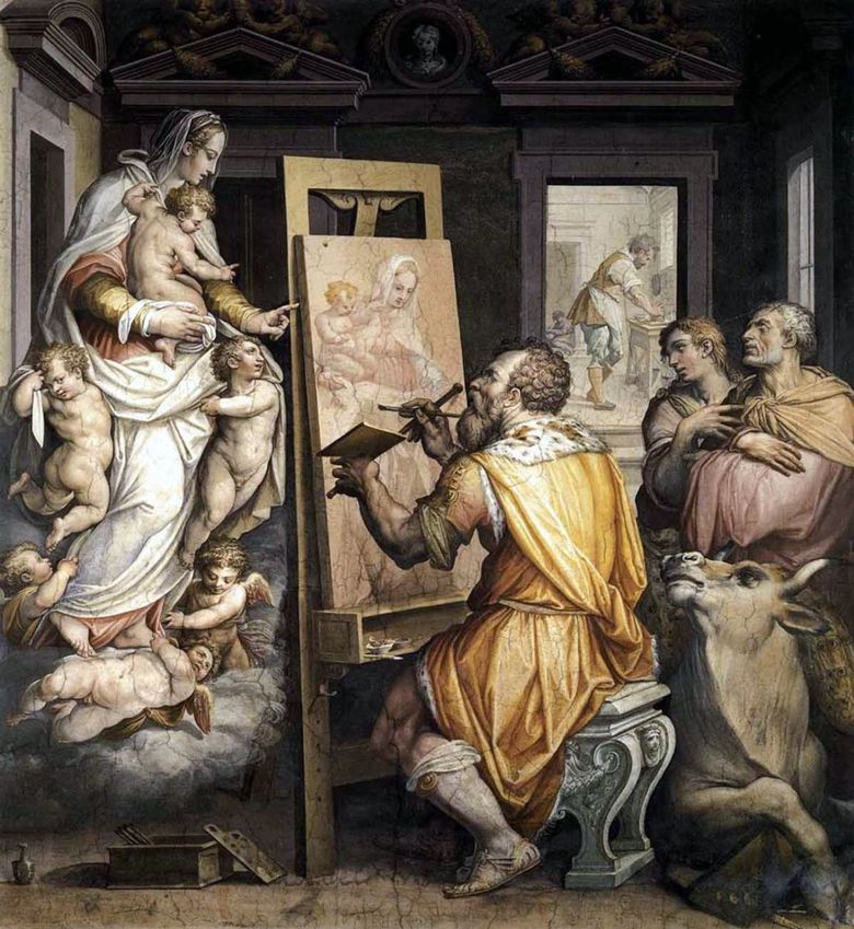세인트 루크는 버진의 초상화를 그린다   Giorgio Vasari