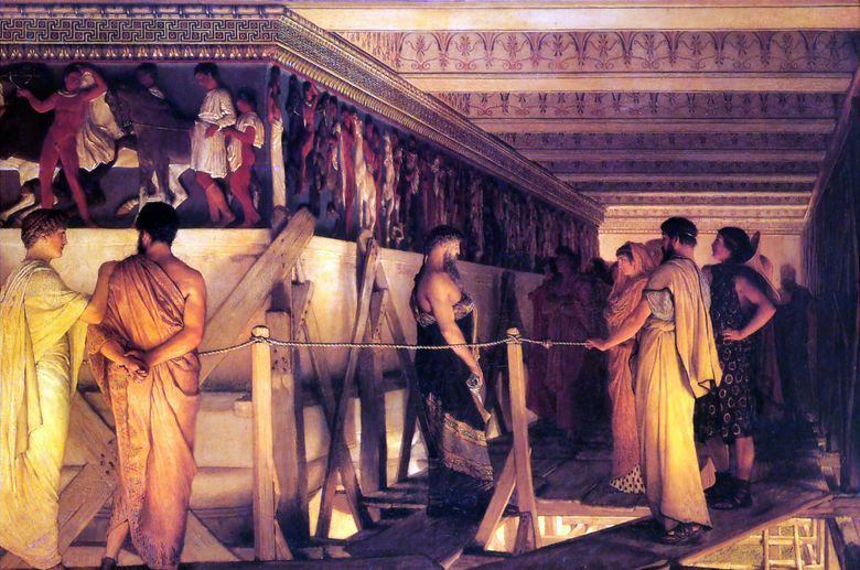 Phidias는 그의 친구 인 Lawrence Alma Tadema에게 파르테논 신자유림을 보여줍니다