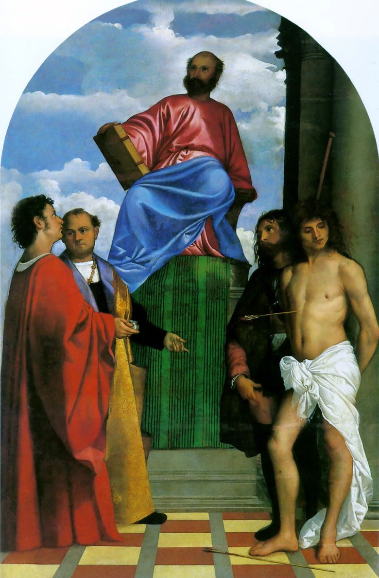 성도들과 함께 강단에있는 성도의 벗   Titian Vecellio